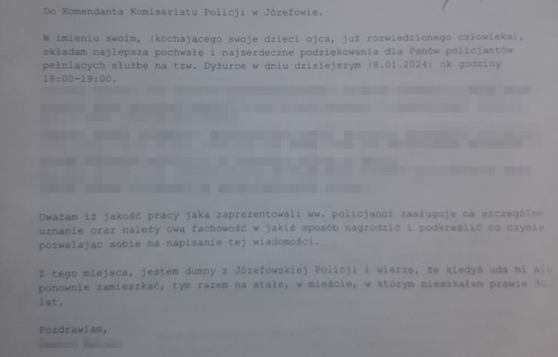 Podziękowania dla policjantów z Józefowa