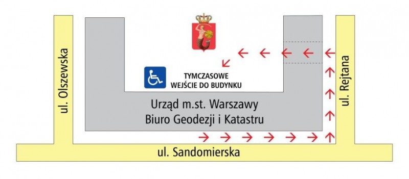 Remont wejścia do Biura Geodezji i Katastru na Mokotowie